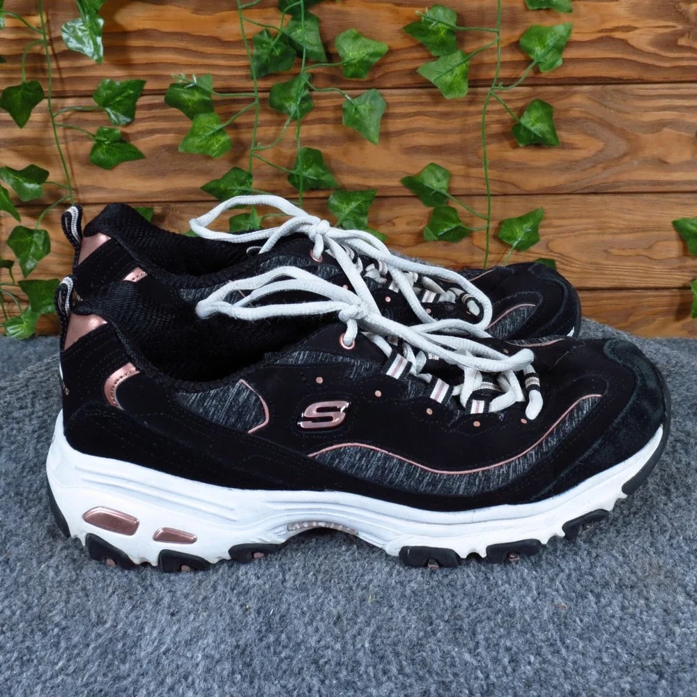 Skechers D'Lites Me Time Womens Fashion Sneaker Size 8.5 Walking Black Rose Gold